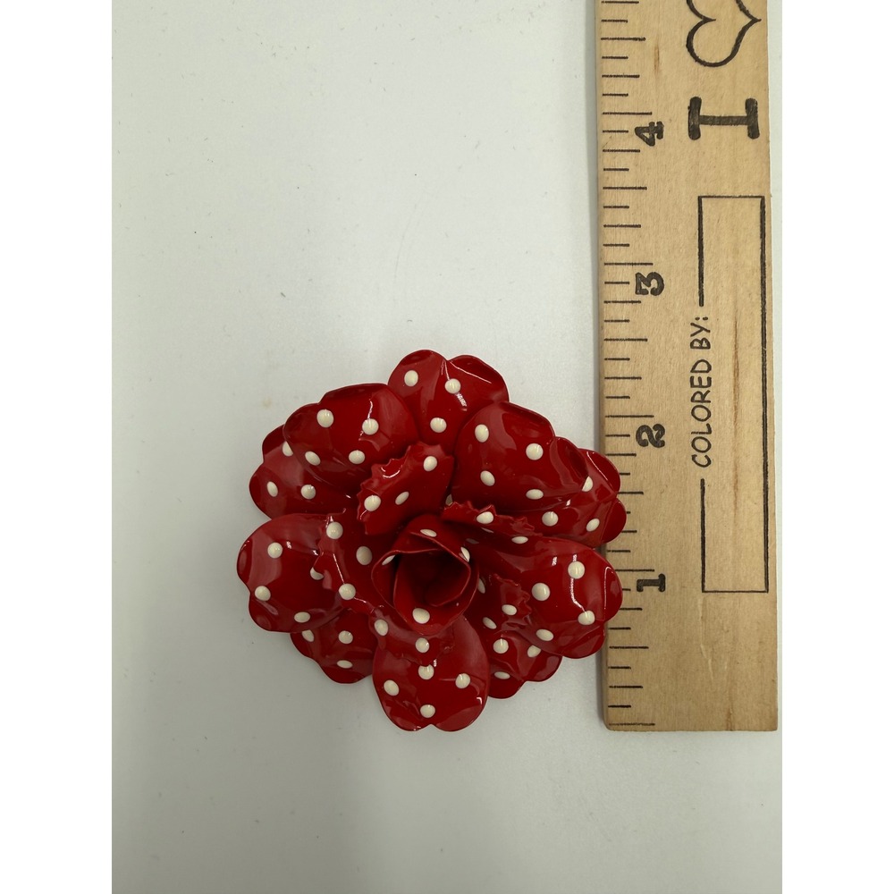 Joan Rivers Red Enamel Polka Dot Flower Brooch Pin Classics Collection Rose 2.5" - Picture 5 of 5